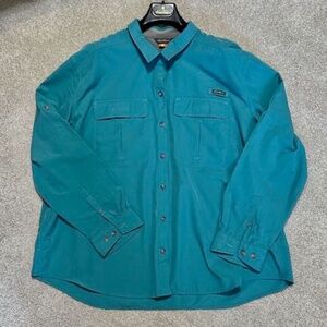 Eddie Bauer Women UPF Guide Vented Long Sleeve Roll Tab Shirt Teal Plus 2X